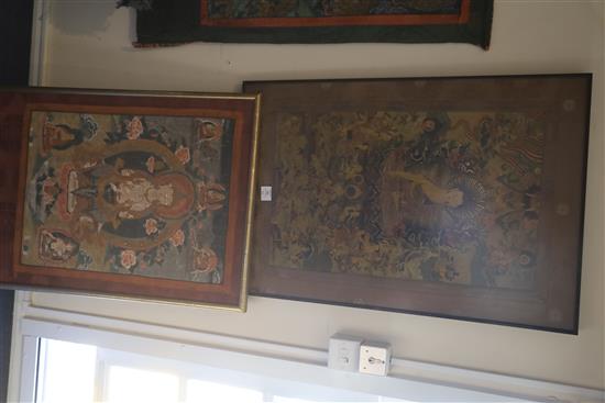 Two thangka depicting Buddha Shakyamuni, Tibet, 19th/20th century, both framed